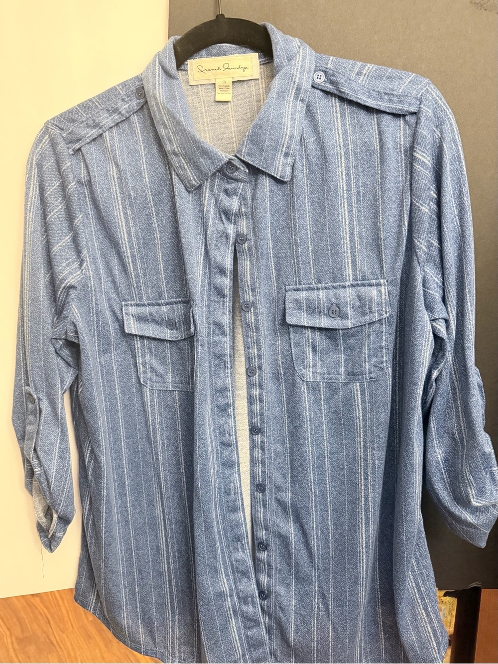 Sandra Darren Blue Striped Casual Button-Up Shirt